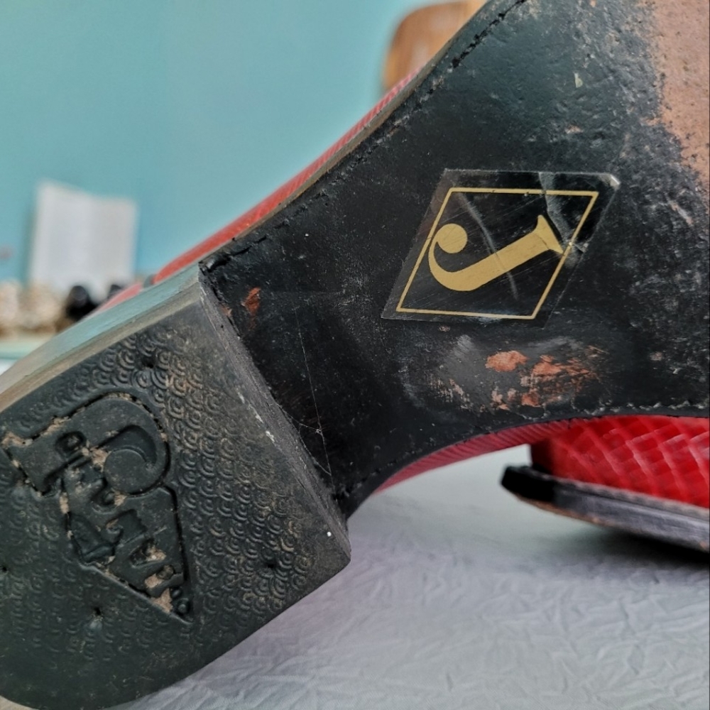 Red Leather Justin Cowboy Boots /Cowgirl - Picture 4 of 5